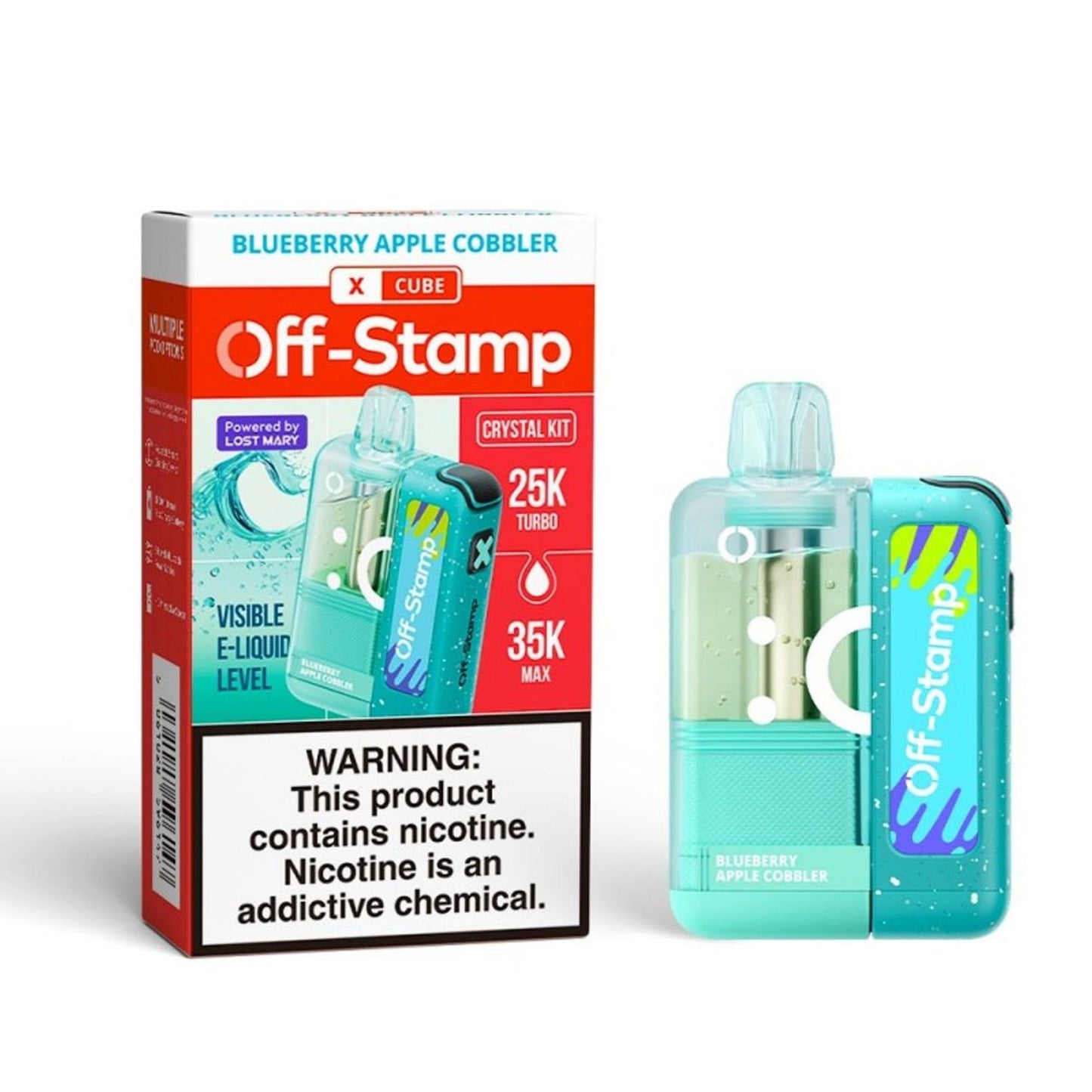 OS Off Stamp X-Cube Crystal Kit Blueberry Apple Cobbler vape kit dispositivo modular 35K 35000 puffs con pantalla inteligente batería recargable y modos Max y Turbo sabor arándano manzana envío express a domicilio en CDMX y Área Metropolitana