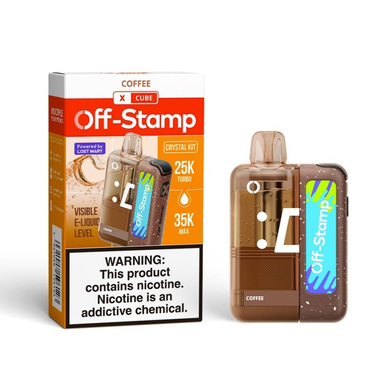 OS Off Stamp X-Cube Crystal Kit Coffee vape kit dispositivo modular 35K 35000 puffs con pantalla inteligente batería recargable y 2 modos Max y Turbo sabor café envío express a domicilio en CDMX y Área Metropolitana