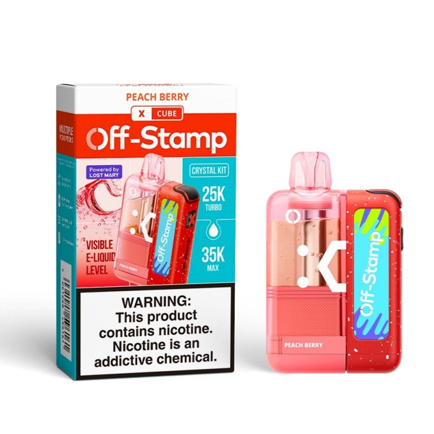 OS Off Stamp X-Cube Crystal Kit Peach Berry vape kit dispositivo modular 35K 35000 puffs con pantalla inteligente batería recargable y modos Max y Turbo sabor durazno frutos rojos envío express a domicilio en CDMX y Área Metropolitana