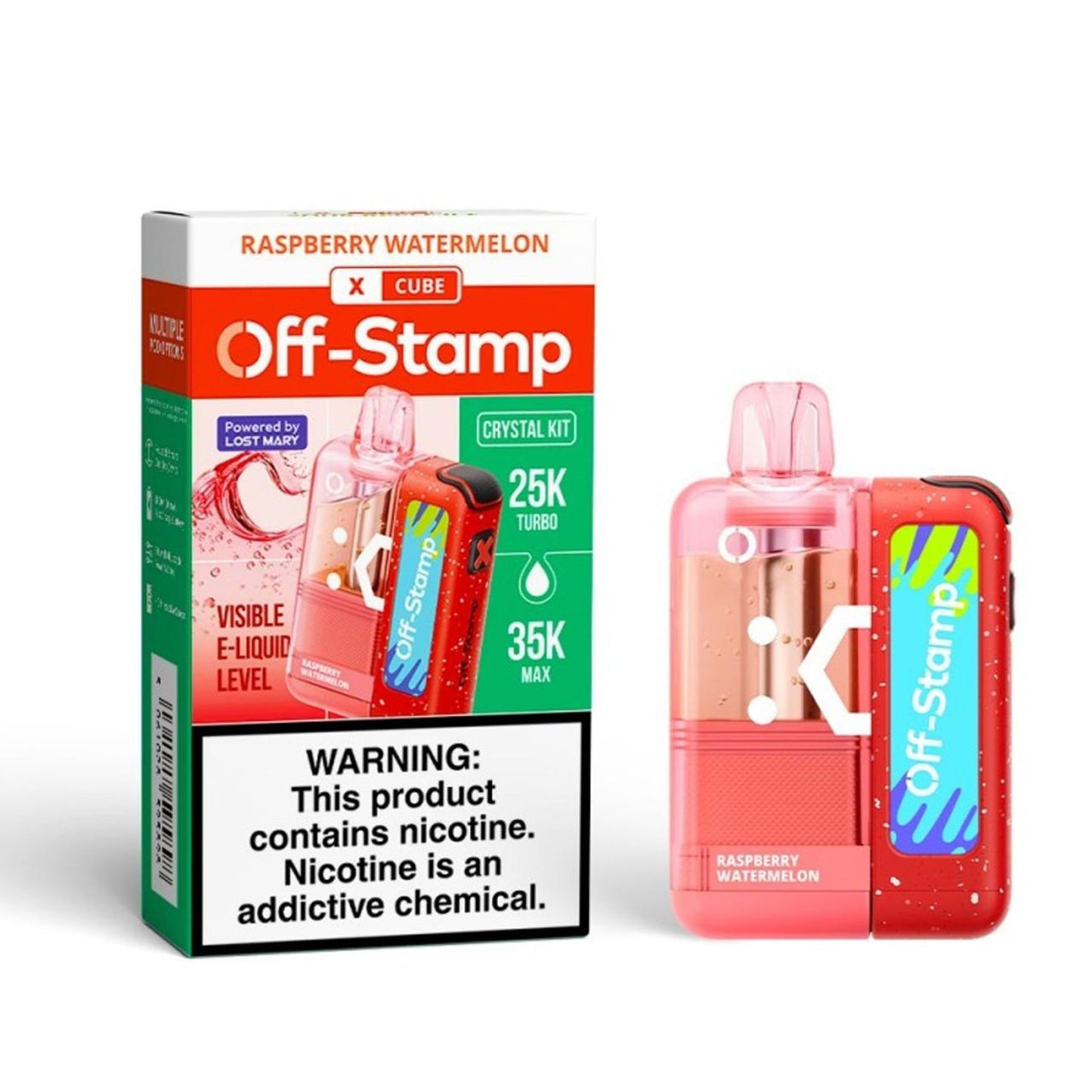 OS Off Stamp X-Cube Crystal Kit Raspberry Watermelon vape kit dispositivo modular 35K 35000 puffs con pantalla inteligente batería recargable y 2 modos de potencia Max y Turbo sabor frambuesa sandía envío express a domicilio en CDMX y Área Metropolitana