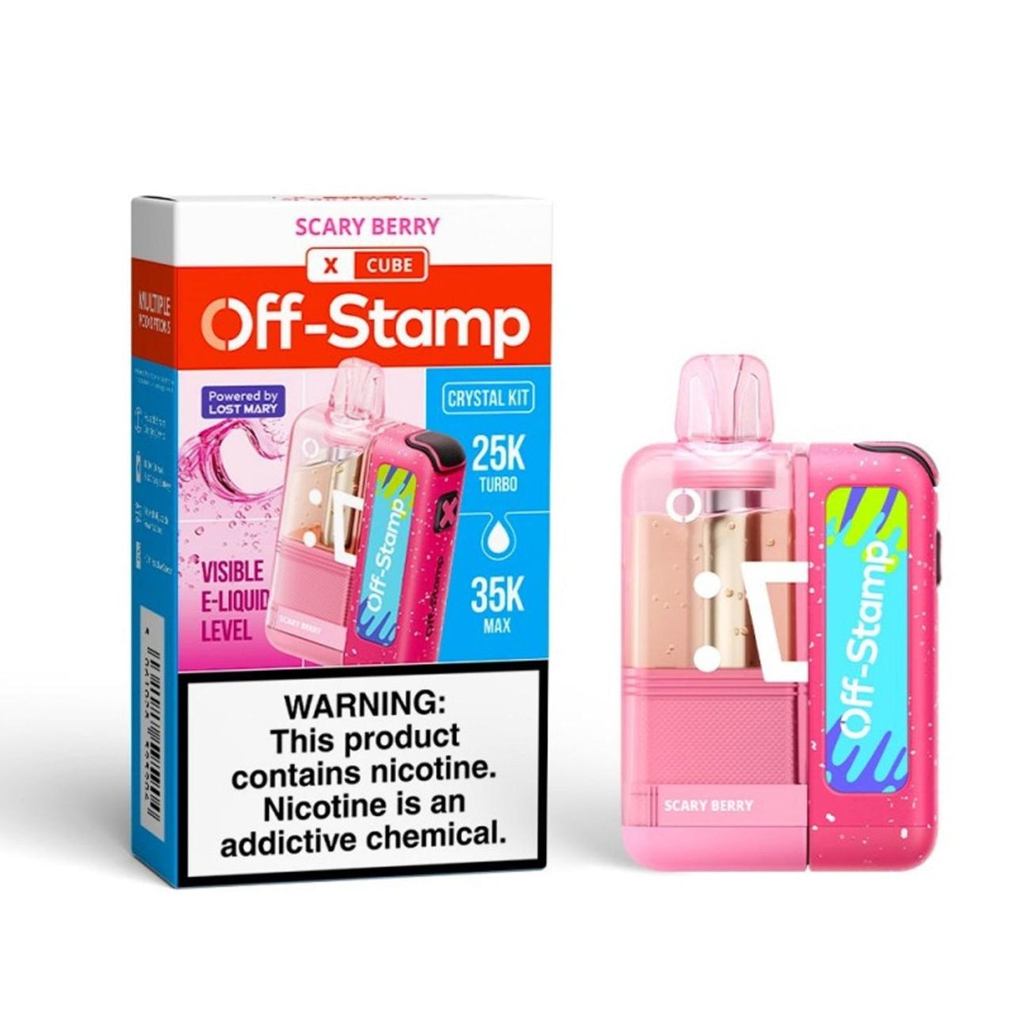 OS Off Stamp X-Cube Crystal Kit Scary Berry vape kit pod dispositivo modular 35K 35000 puffs con pantalla inteligente y batería recargable sabor frutos rojos envío express a domicilio en CDMX y Área Metropolitana