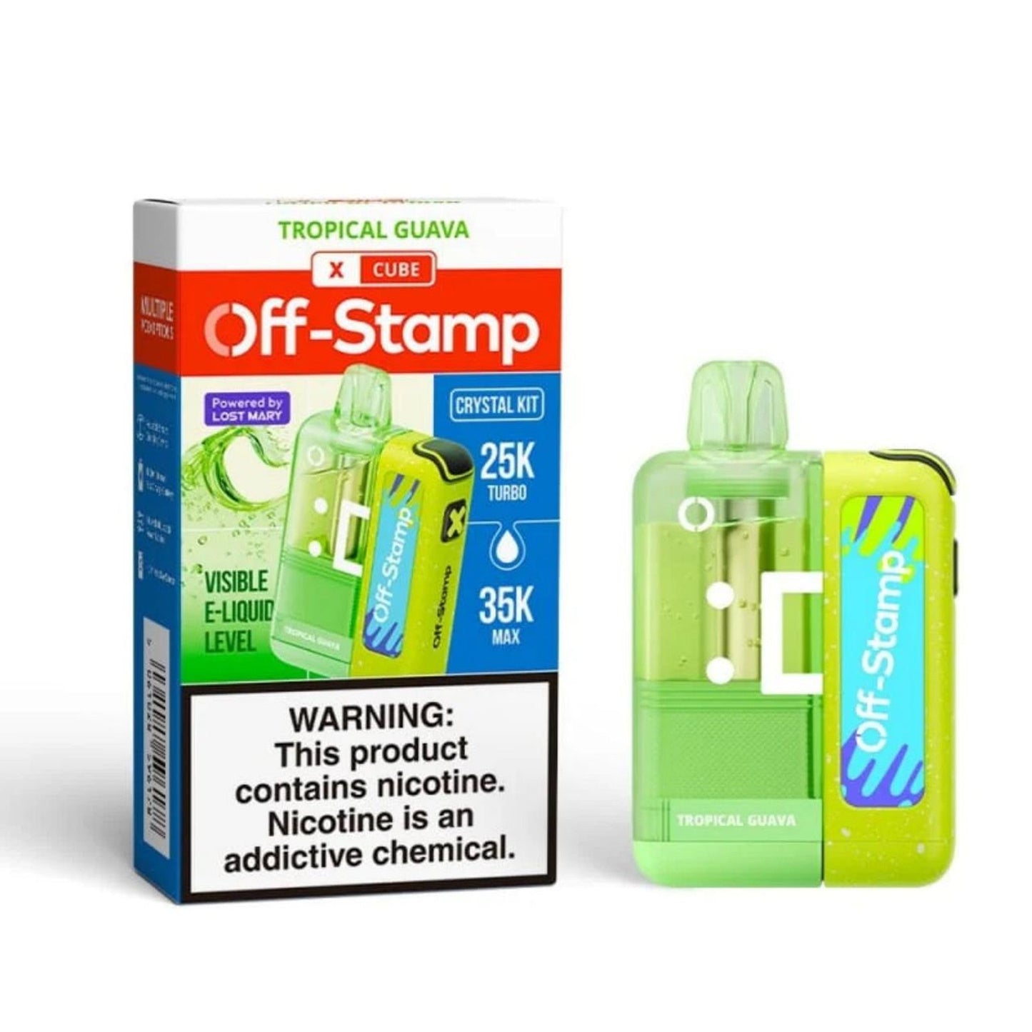 OS Off Stamp X-Cube Crystal Kit Tropical Guava vape kit dispositivo modular 35K 35000 puffs con pantalla inteligente batería recargable y modos Max y Turbo sabor guayaba tropical envío express a domicilio en CDMX y Área Metropolitana