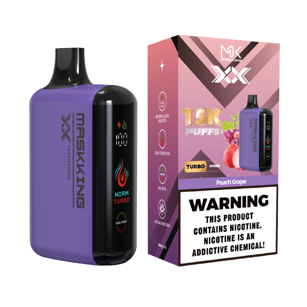Maskking XX Peach Grape durazno uva vapeador desechable 15,000 puffs pantalla LED airflow – compra en México
