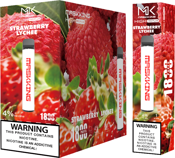 Maskking High Pro Plus Strawberry Lychee fresa lichi caja 10 vapes desechables 1,800 puffs 4% nicotina – compra en México entrega CDMX