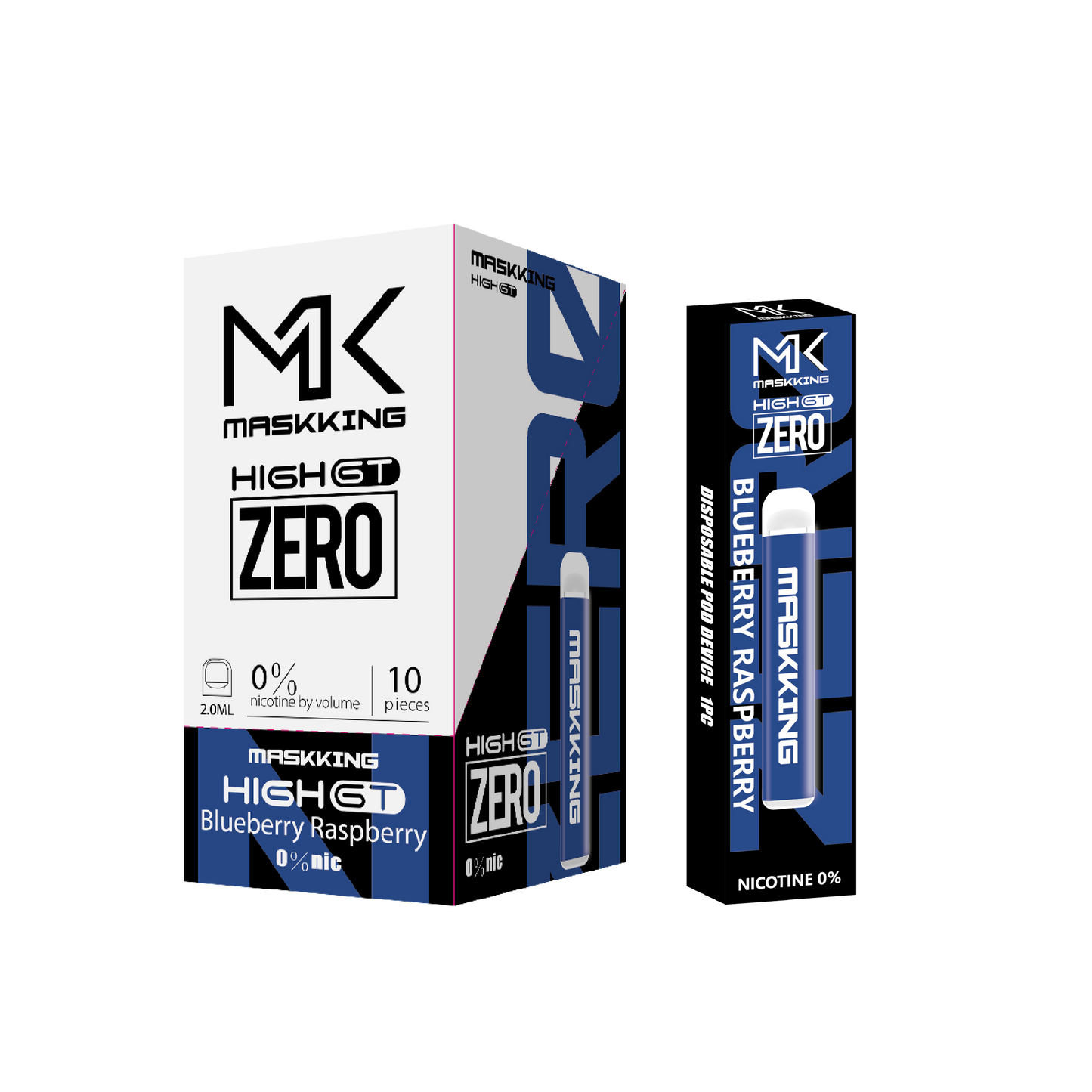 Maskking GT Zero Blueberry Raspberry arándano frambuesa caja 10 vapes desechables 500 puffs 0% nicotina – TiendasVM México