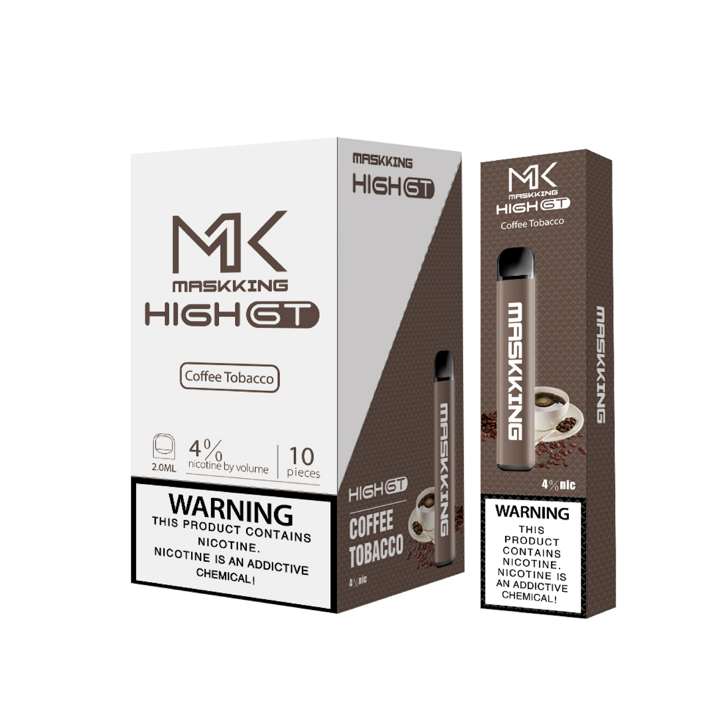 Maskking GT Coffee Tobacco café tabaco caja 10 vapes desechables 500 puffs 3-4% nicotina – entrega a domicilio CDMX