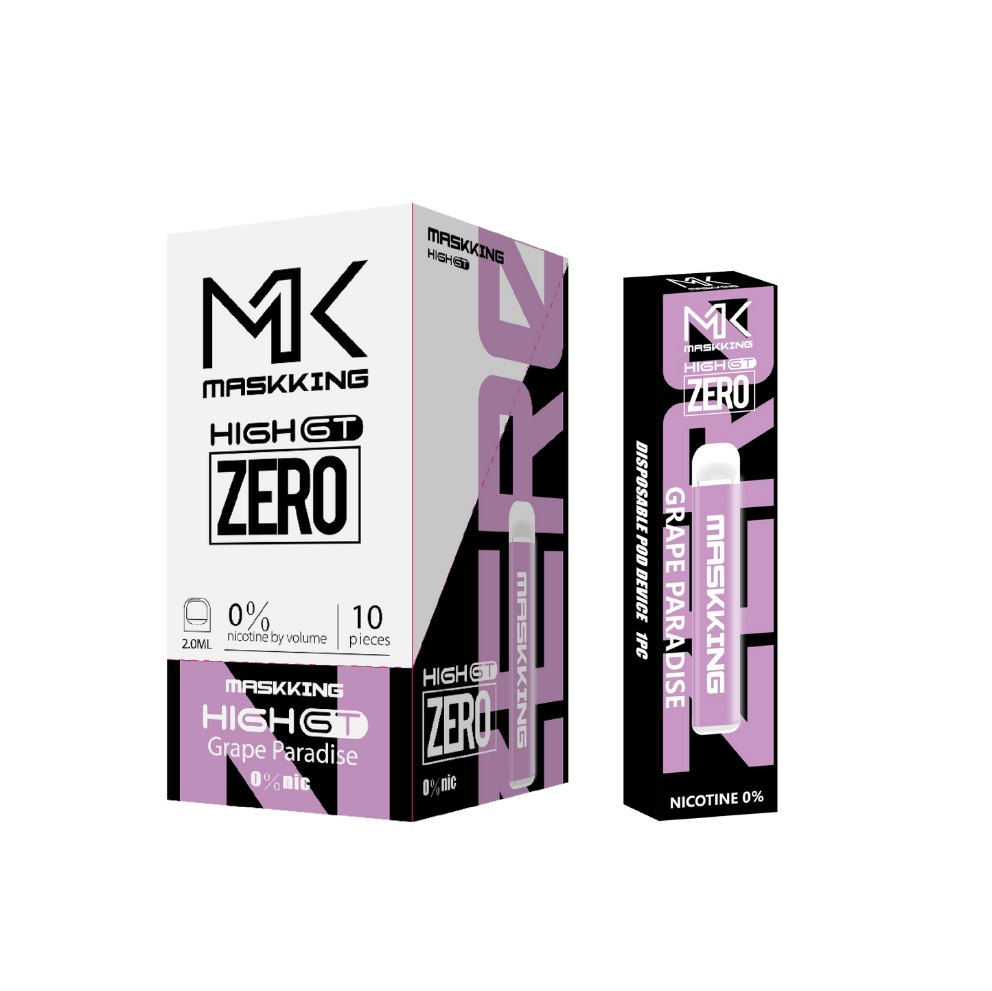 Maskking GT Zero Grape Paradise uva paraíso caja 10 vapes desechables 500 puffs 0% nicotina – compra en México entrega CDMX