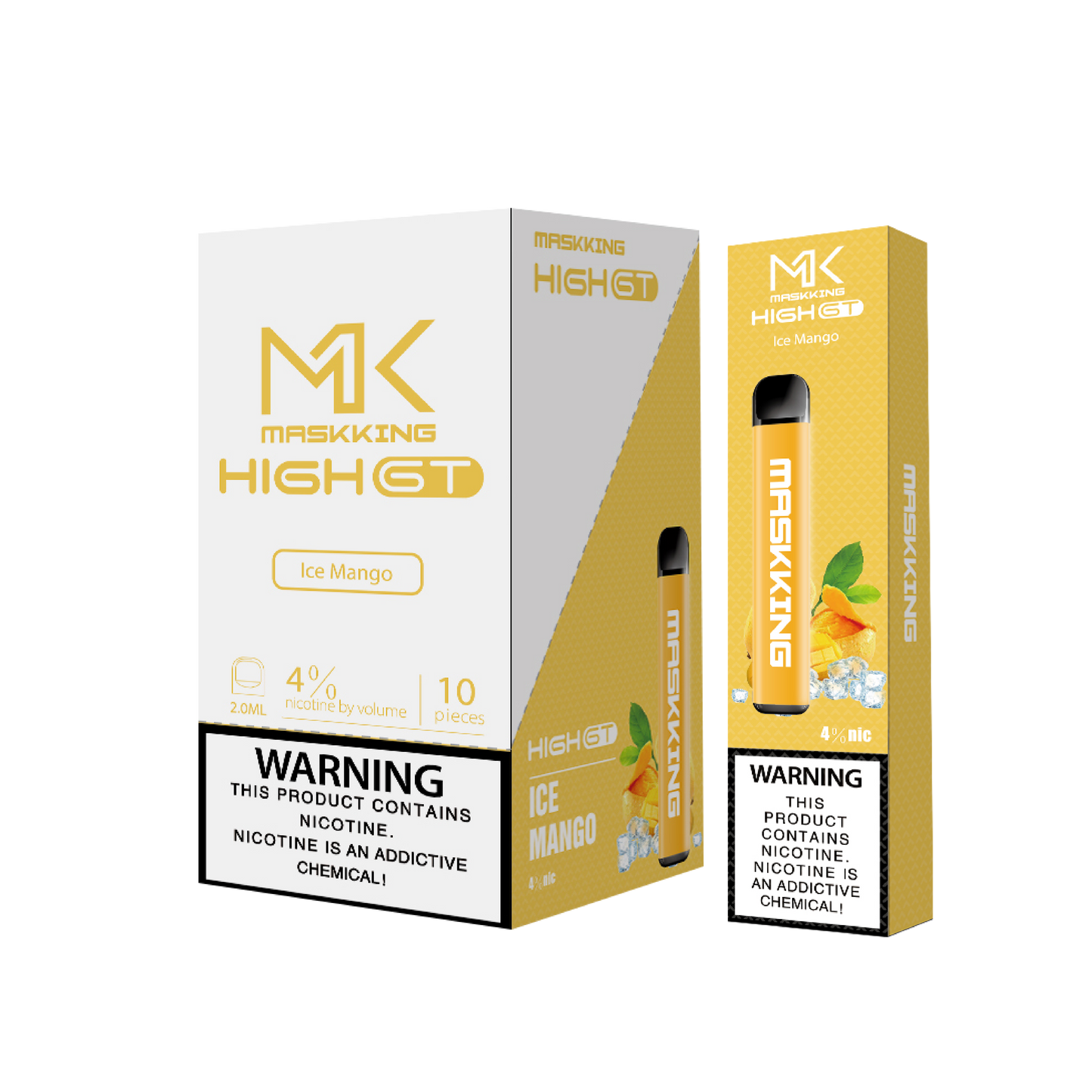 Maskking GT Ice Mango mango con hielo caja 10 vapes desechables 500 puffs 3-4% nicotina – envío express CDMX