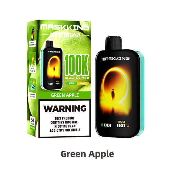 Maskking Monster Green Apple manzana verde vapeador desechable 100,000 puffs pantalla LED modo Boost USB-C – compra en México, entrega a domicilio CDMX