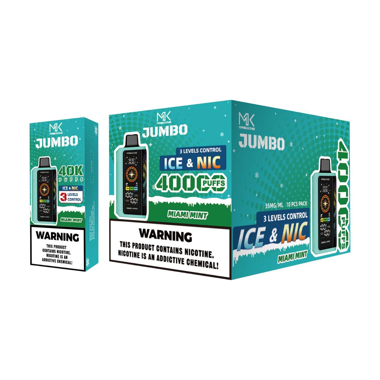 Maskking Jumbo Miami Mint menta miami caja 10 vapes 40,000 puffs ICE NIC control – TiendasVM México
