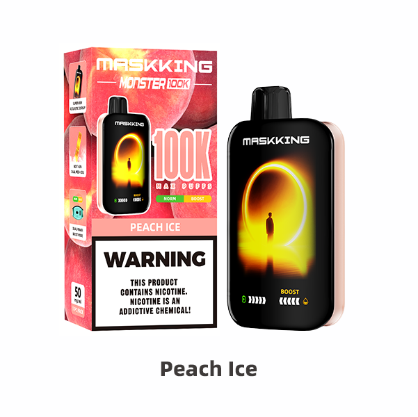 MK Maskking Monster Peach Ice durazno hielo cigarro electrónico vape desechable 100000 hits pantalla LED boost recargable USB-C comprar en CDMX Ciudad de México entrega a domicilio express recíbelo el mismo día vape original
