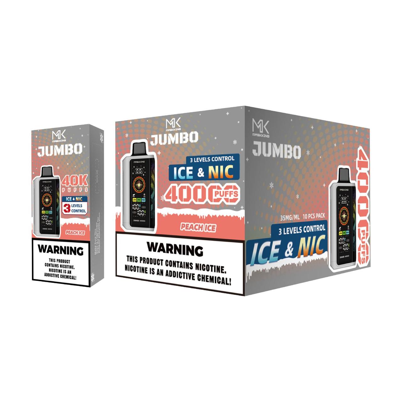 Maskking Jumbo Peach Ice durazno con hielo caja 10 vapes 40,000 puffs ICE NIC control – caja 10 unidades México