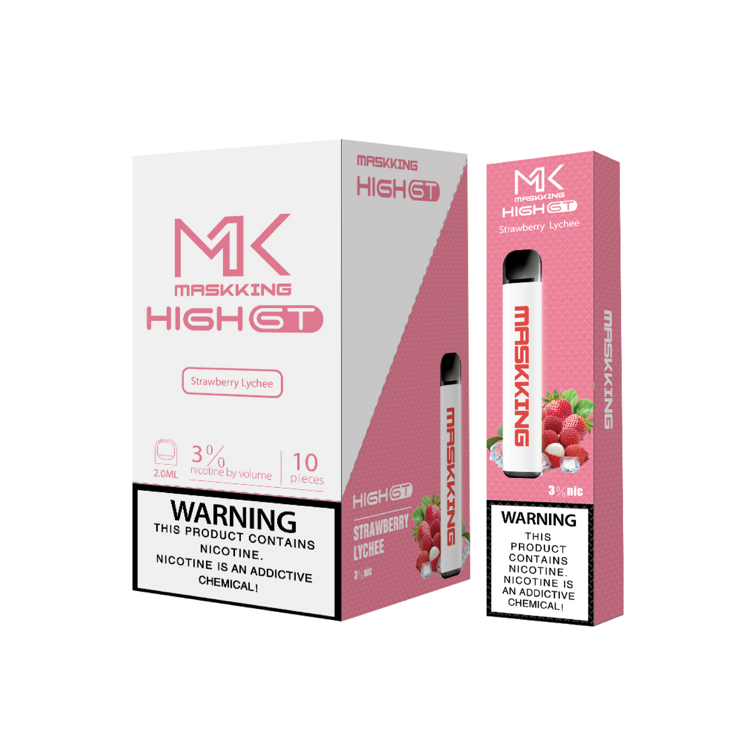 Maskking GT Strawberry Lychee fresa lichi caja 10 vapes desechables 500 puffs 3-4% nicotina – TiendasVM México