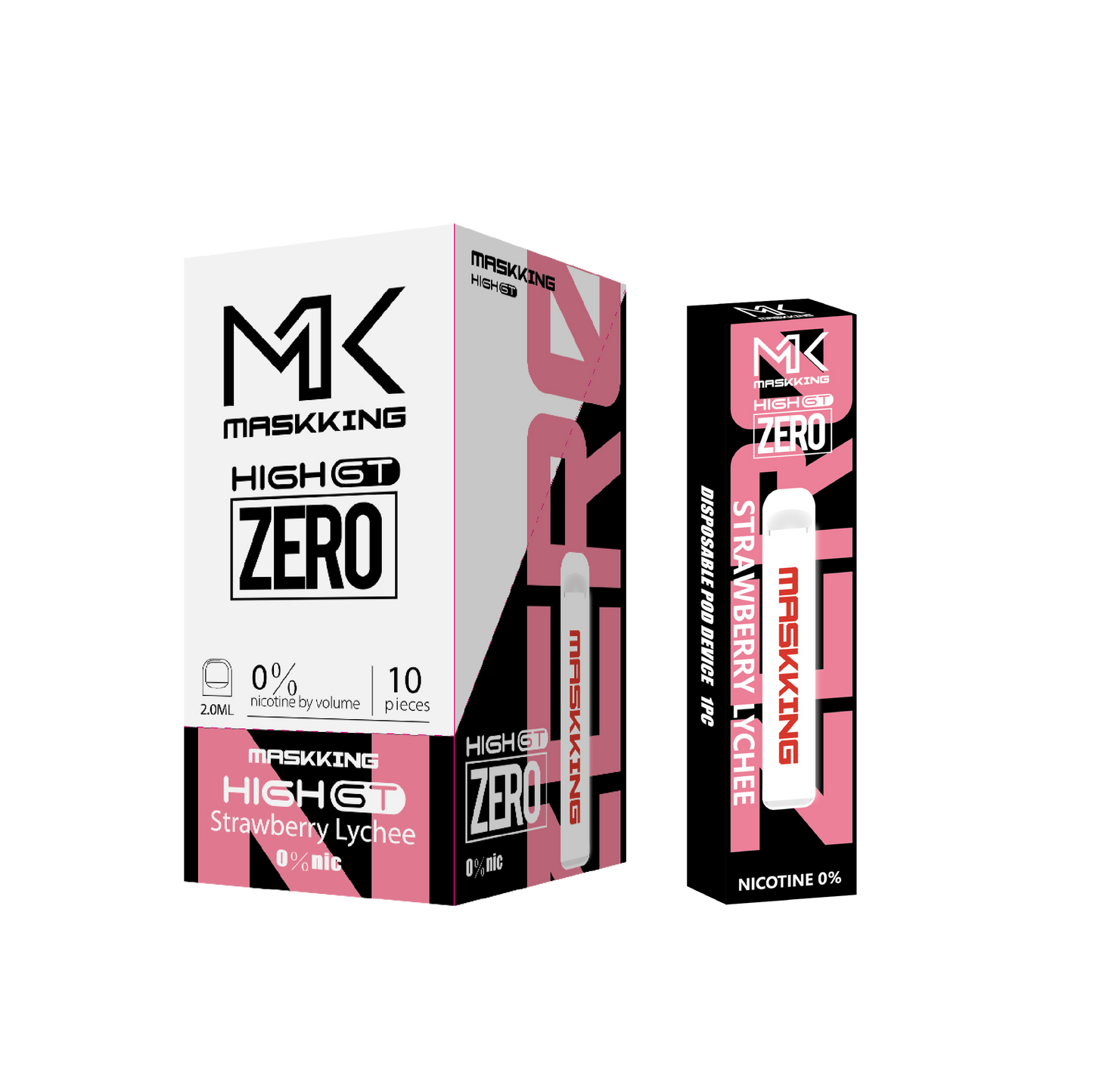 Maskking GT Zero Strawberry Lychee fresa lichi caja 10 vapes desechables 500 puffs 0% nicotina – entrega a domicilio CDMX
